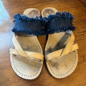 Mystique denim and leather slide sandals